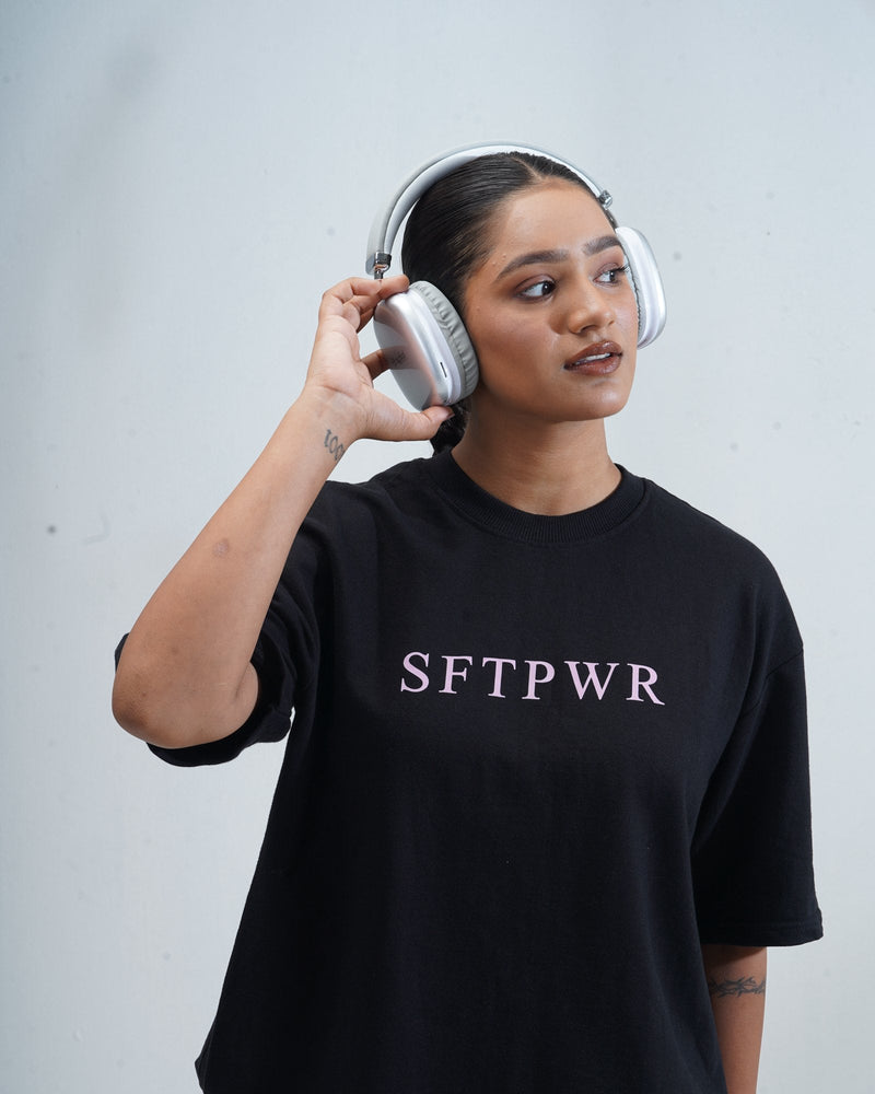 SFTPWR wordmark tee in Black, studio